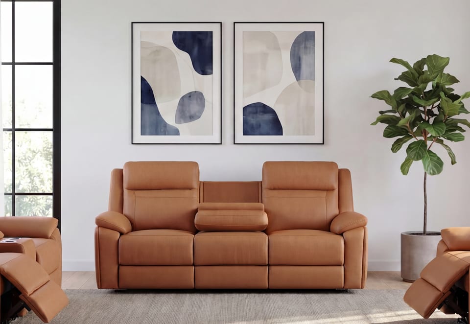 RENATO LEATHER 3S with Electric Recliners and Drop Down Table
