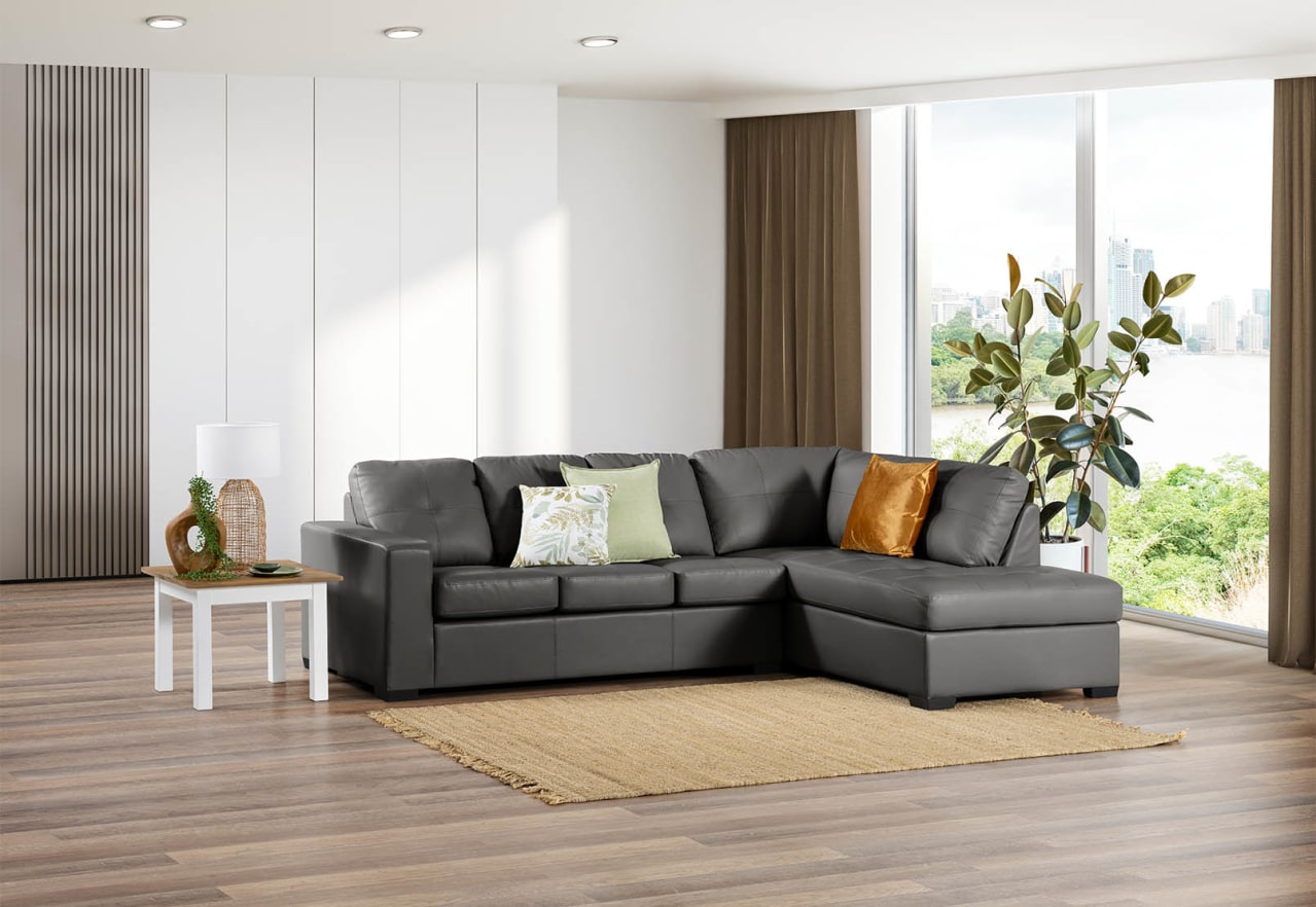 DIAMOND Leather-Look Right-Hand Facing Corner Chaise with Sofa Bed – image 1 of 5