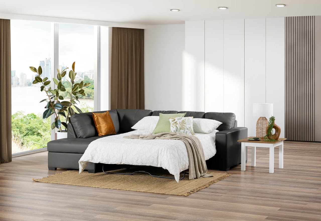 DIAMOND Leather-Look Left-Hand Facing Corner Chaise with Sofa Bed – image 5 of 5