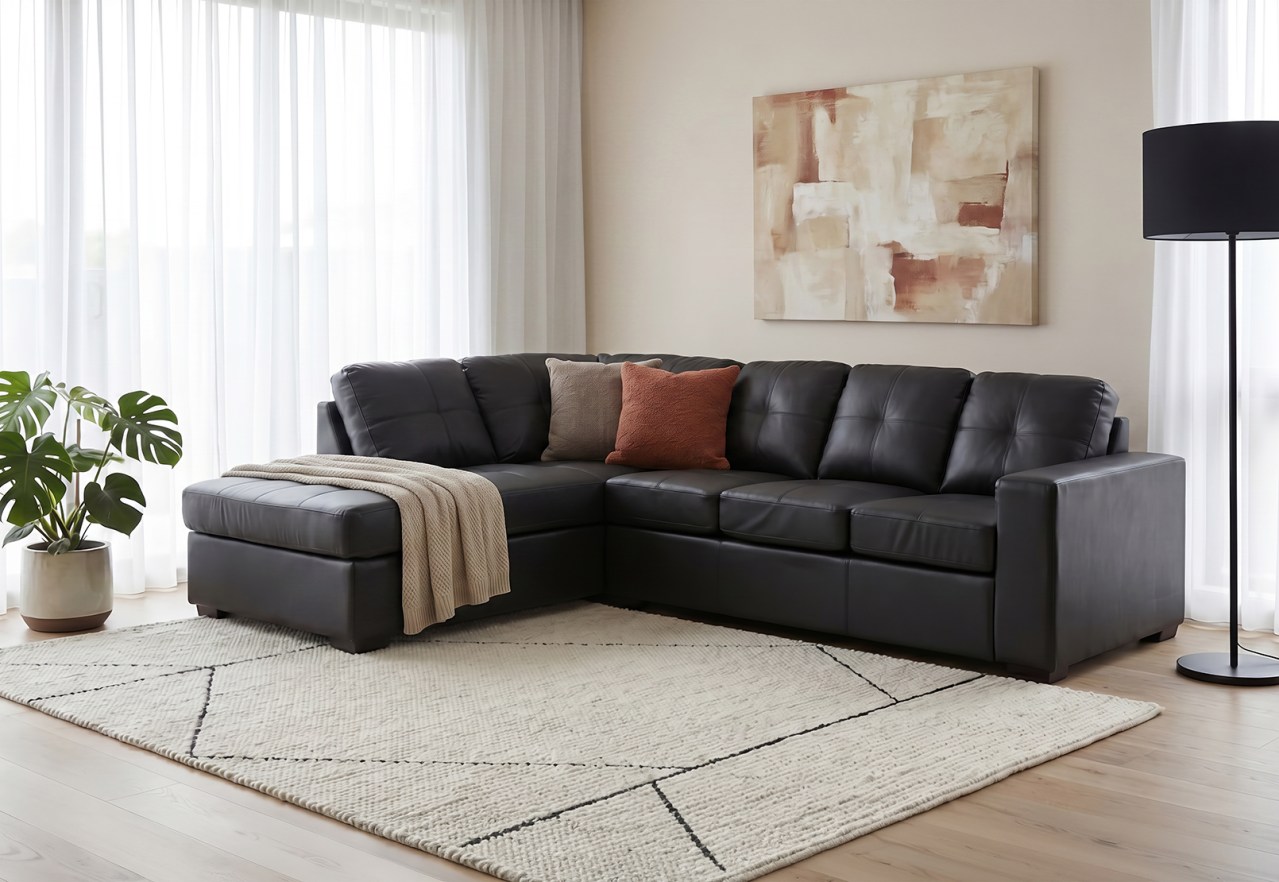 DIAMOND Leather-Look Left-Hand Facing Corner Chaise with Sofa Bed – image 1 of 10