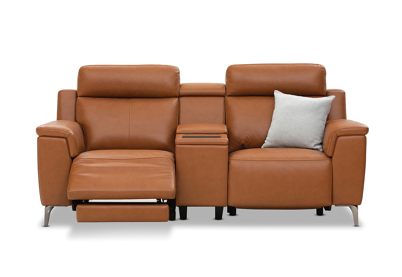 ARISTOTLE Leather 2 Seater Sofa with Console and 2 Inbuilt Electric Recliners – image 6 of 24