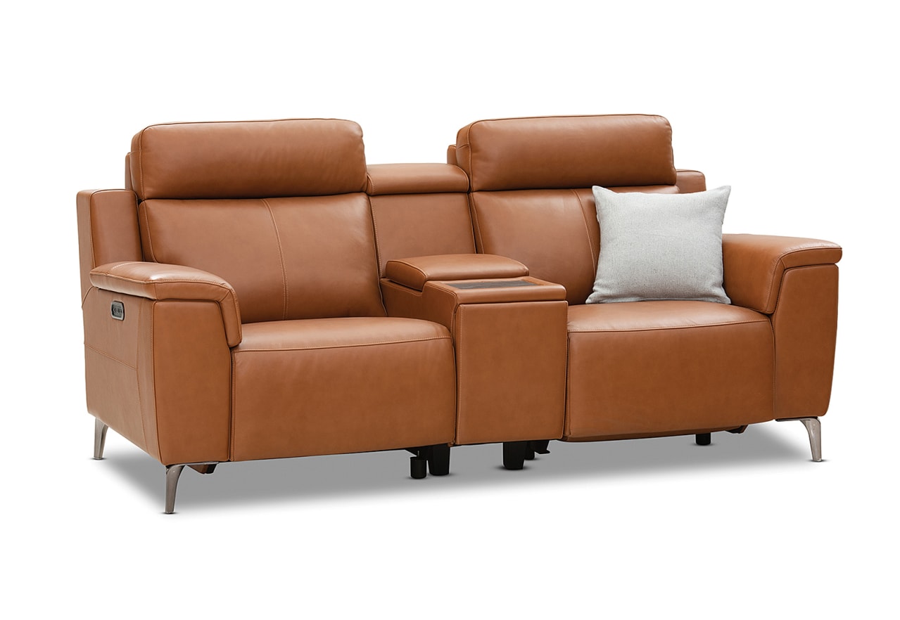 ARISTOTLE Leather 2 Seater Sofa with Console and 2 Inbuilt Electric Recliners – image 7 of 24