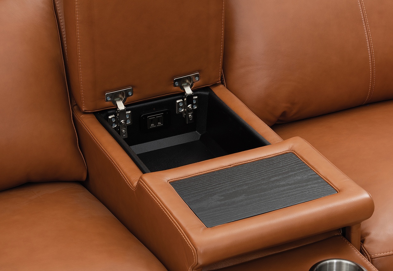 ARISTOTLE Leather 2 Seater Sofa with Console and 2 Inbuilt Electric Recliners – image 17 of 24