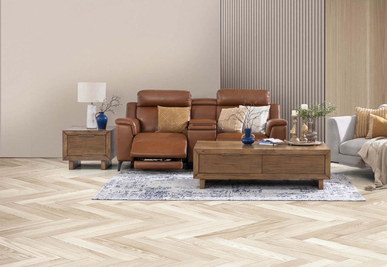 ARISTOTLE Leather 2 Seater Sofa with Console and 2 Inbuilt Electric Recliners – image 23 of 24
