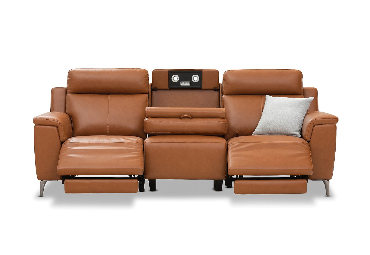 ARISTOTLE Leather 3 Seater Sofa with 2 Inbuilt Electric Recliners – image 6 of 19