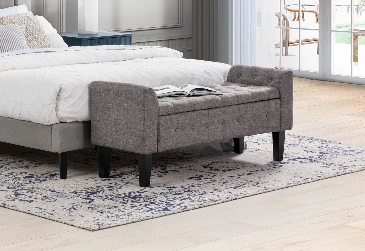 REIGN Light Grey Upholstered Storage Bench – image 1 of 5