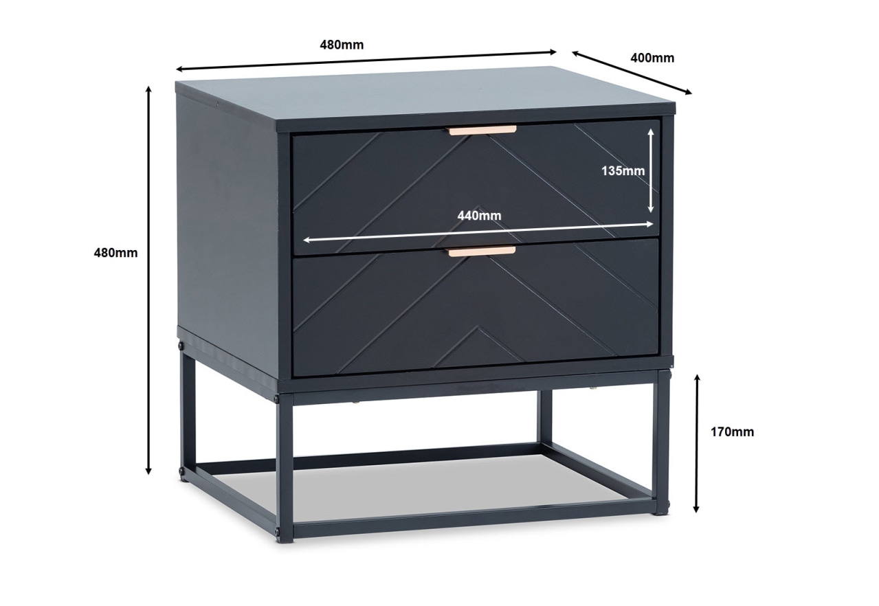 HARDING Black 2 Drawer Bedside – image 5 of 7