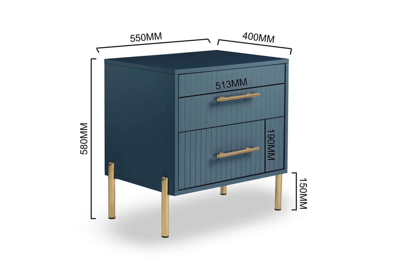 DELGADO Teal 2 Drawer Bedside – image 5 of 6