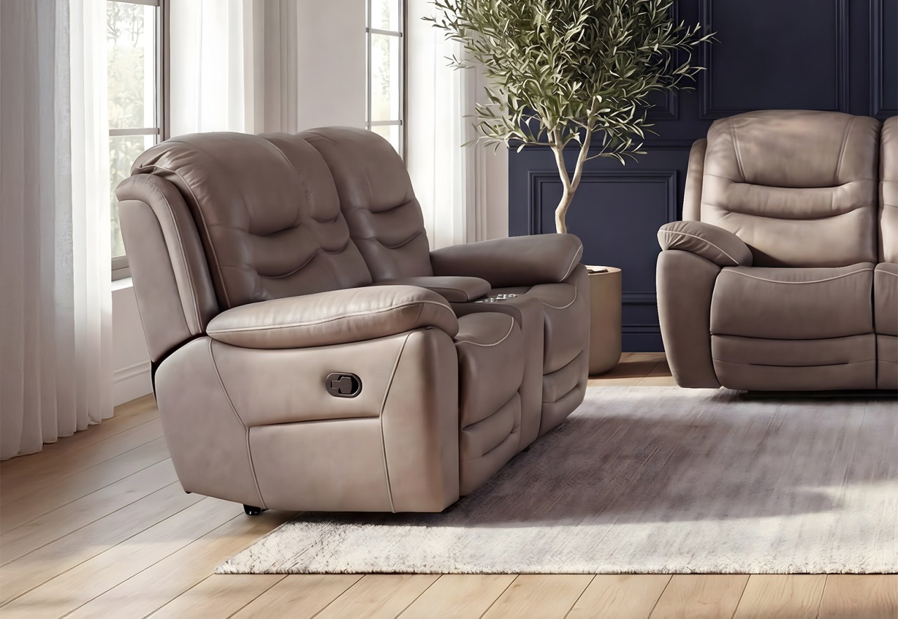 FEDERER FABRIC 2 Seater with Inbuilt Recliners and Console – image 1 of 19
