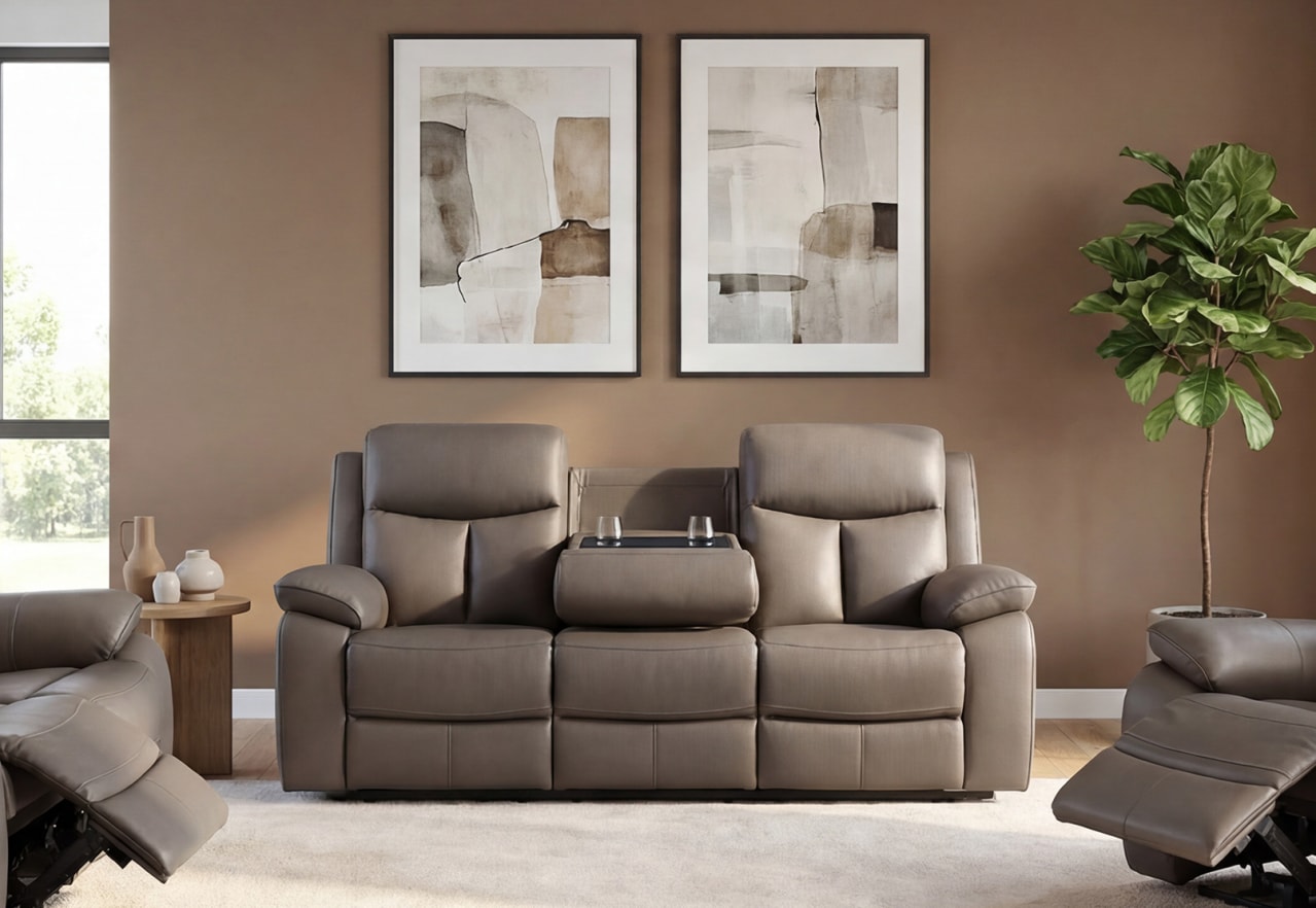 DACIA LEATHER 3 Seater Sofa with 2 inbuilt Electric Recliners – image 1 of 16