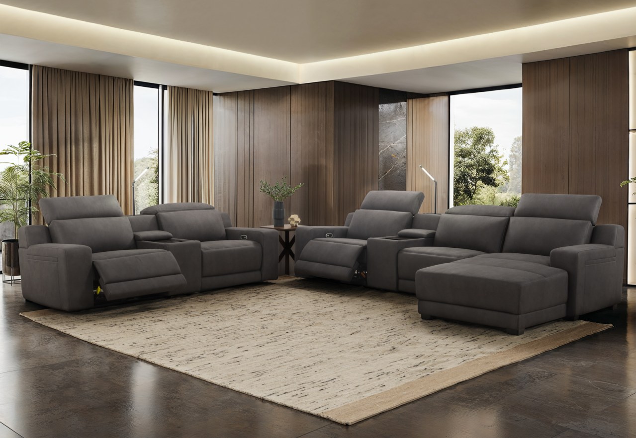 VANTRO FABRIC 3 Seater RHF Chaise with Console and Inbuilt Electric Recliner – image 9 of 9