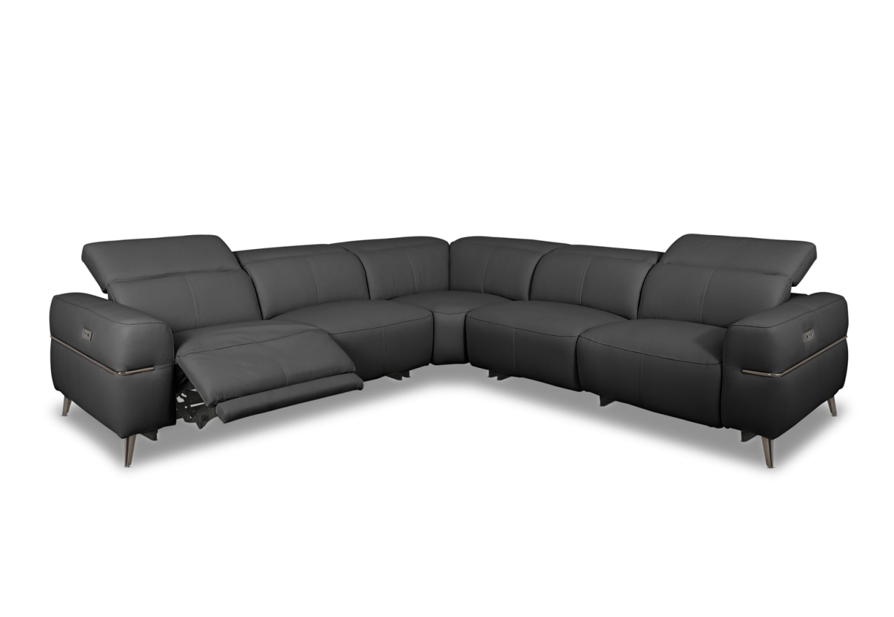 SERAFINI LEATHER Corner Lounge with 2 Inbuilt Electric Recliners – image 2 of 8