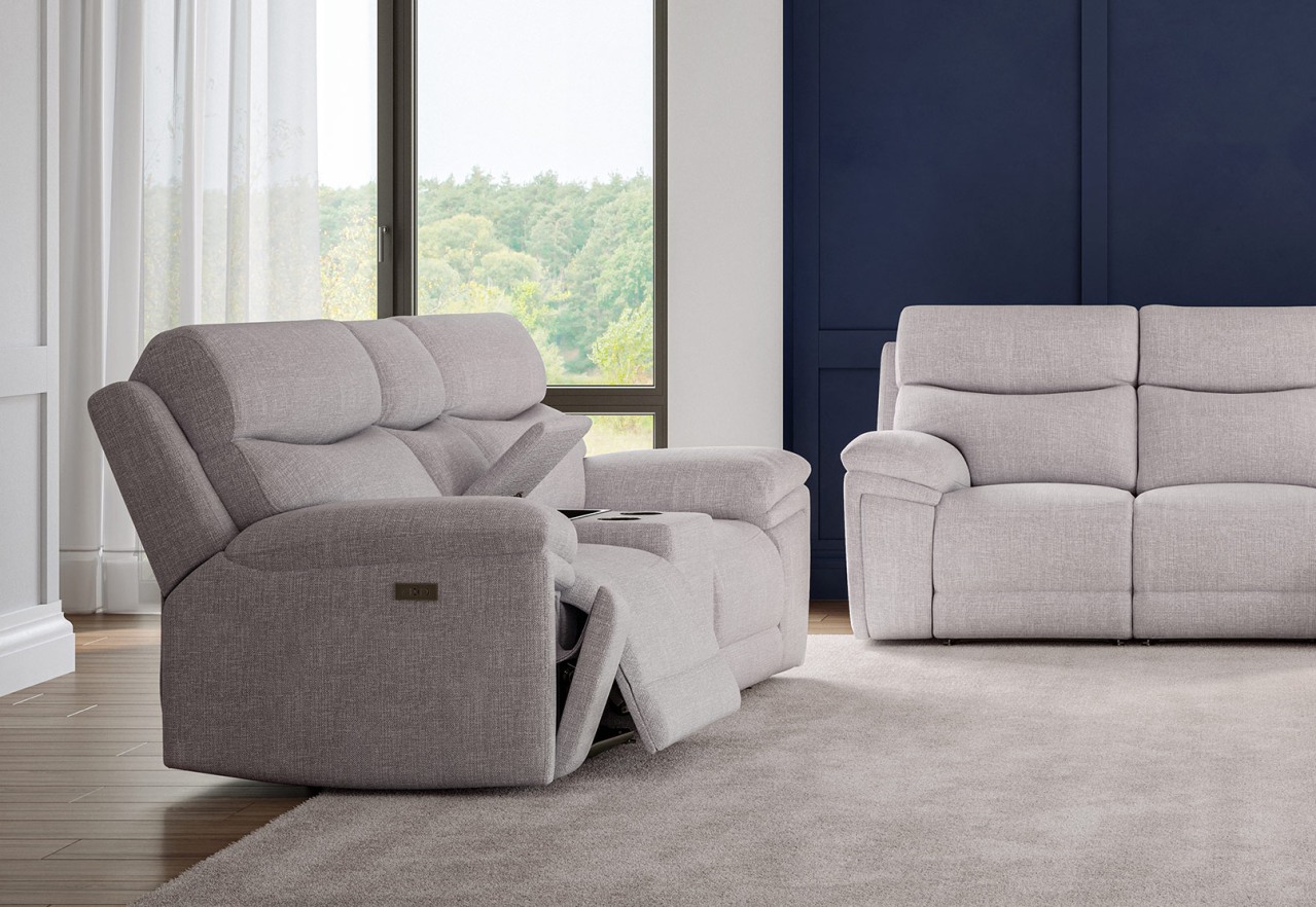 BRAVORA FABRIC 2 Seater Sofa Electric Recliner with Console – image 1 of 10