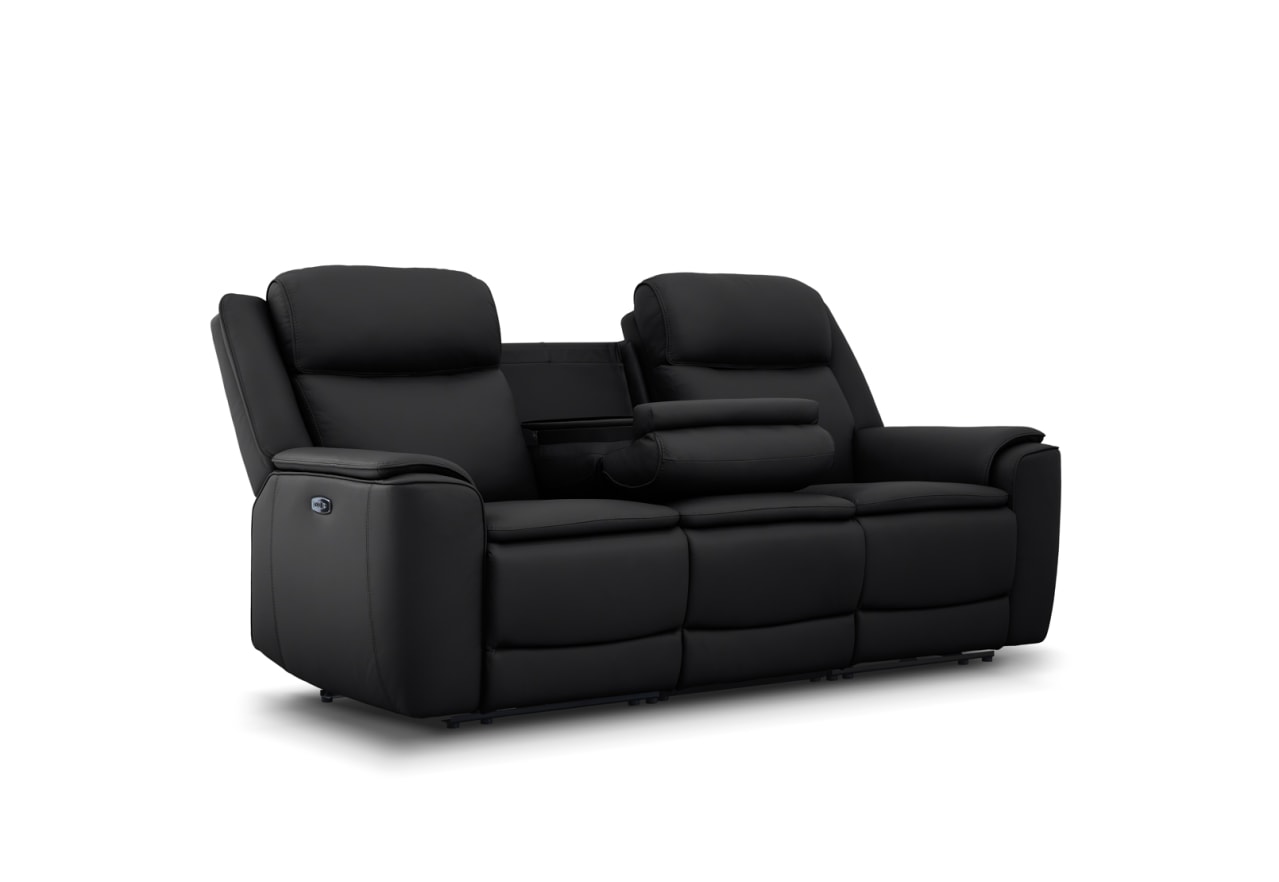 GLUSMAN LEATHER 3 Seater Sofa Electric Recliner with Drop-Down Table – image 3 of 9