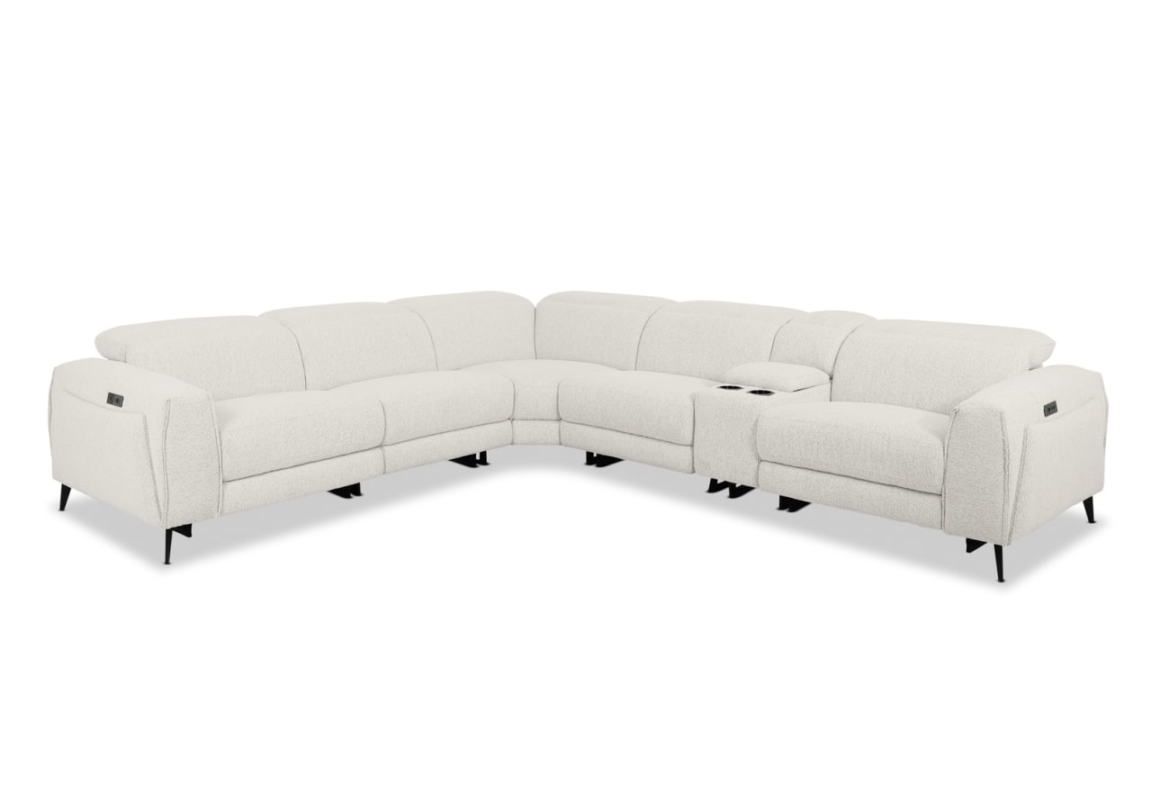LORENZA FABRIC 5 Seater Corner Lounge with 2 Inbuilt Electric Recliners and Console – image 2 of 8