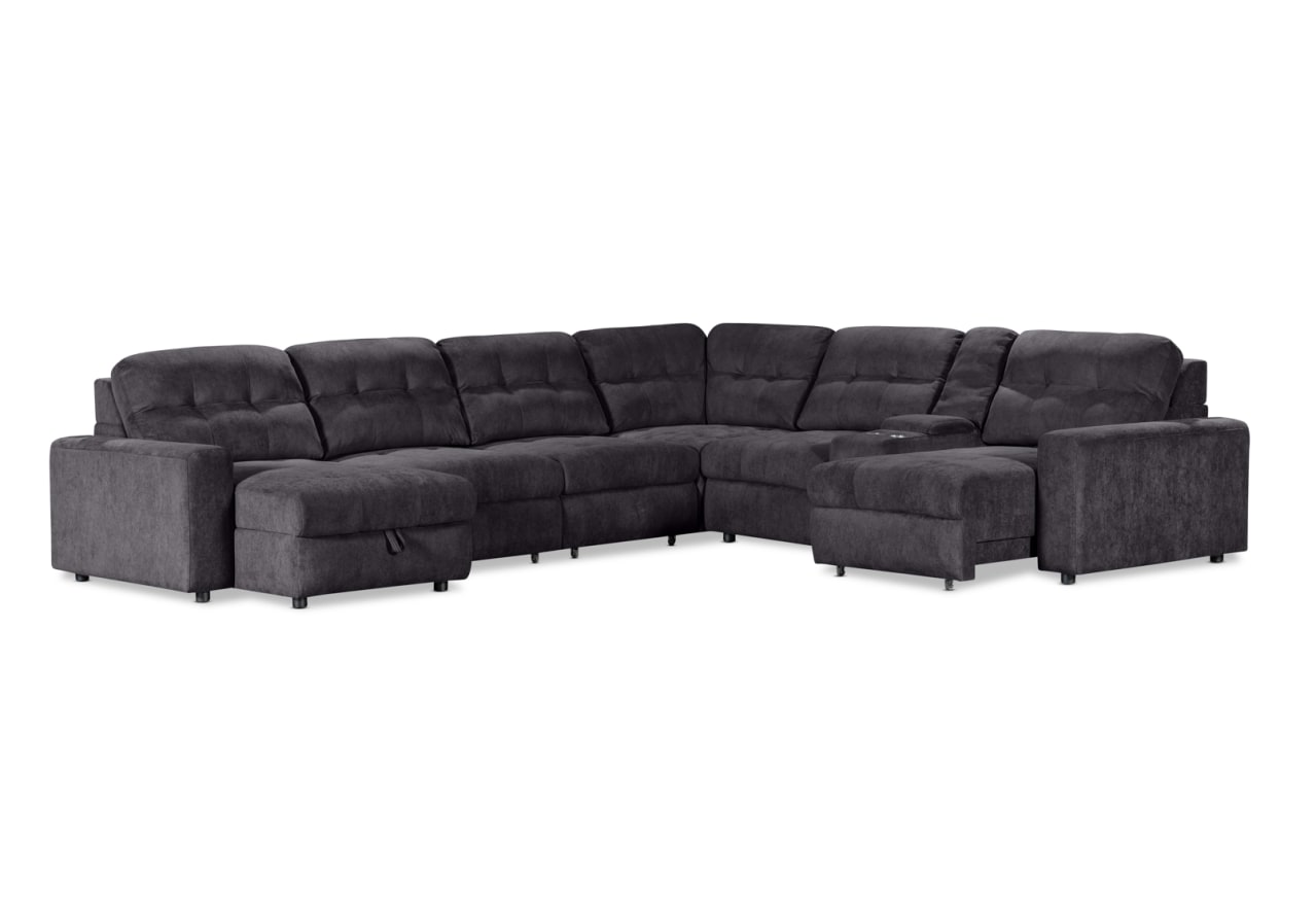 BEVERLY FABRIC 6 Seater Corner Lounge with 3 Electric Slide-out Recliners and LHF Chaise – image 2 of 13