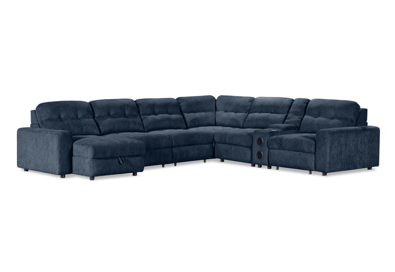BEVERLY FABRIC 6 Seater Corner Lounge with 3 Electric Slide-out Recliners and LHF Chaise – image 1 of 13