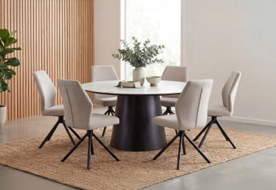 THANOS 7 Piece 1600 Ceramic Top Dining Suite with Maylee Dining Chairs.