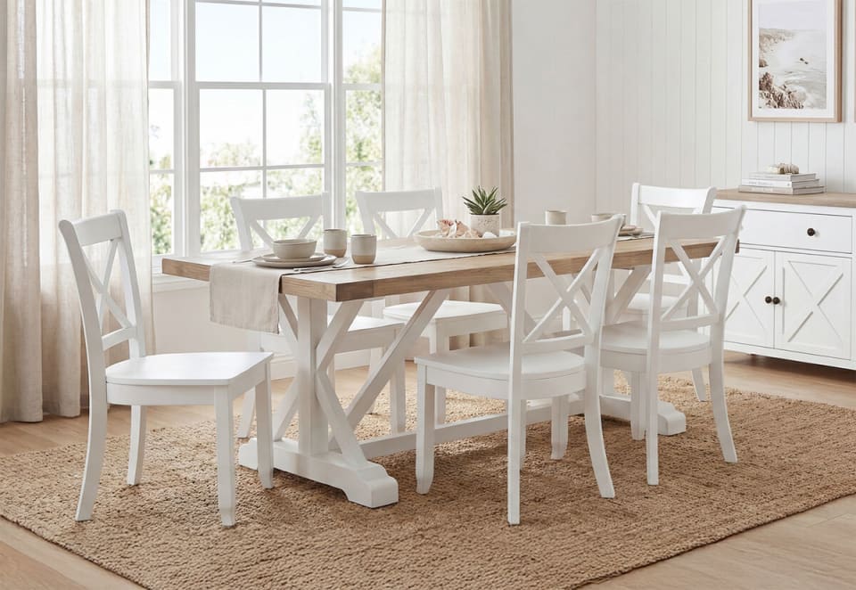 NORMANDY 7 Piece Dining Suite with Clouds Dining Chairs