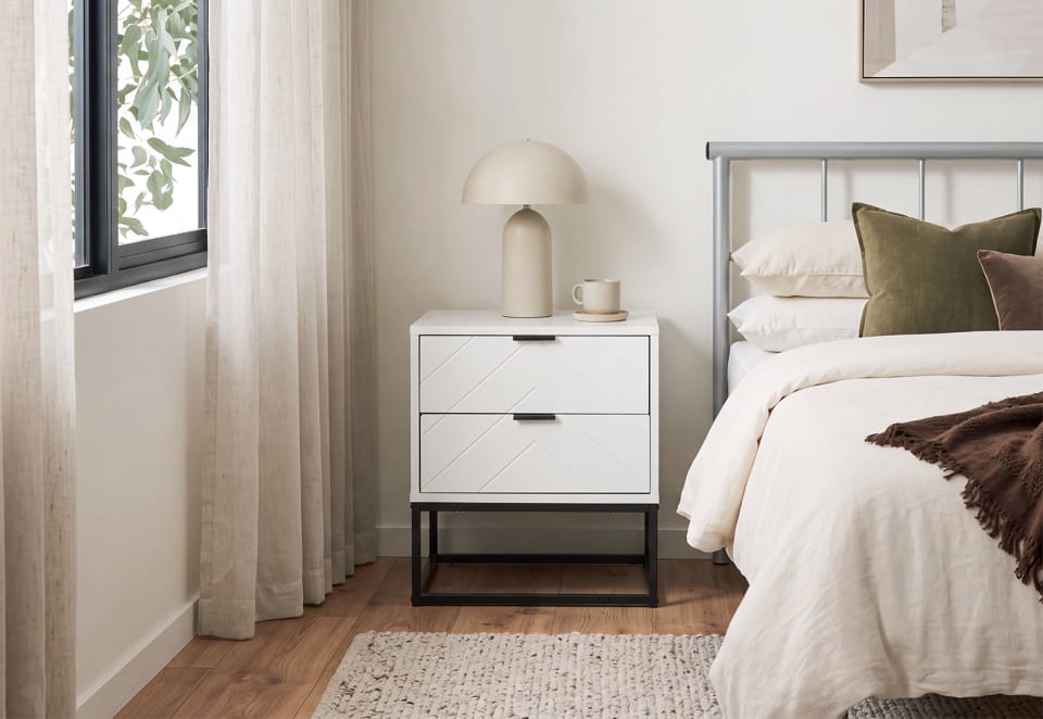 HARDING White 2 Drawer Bedside