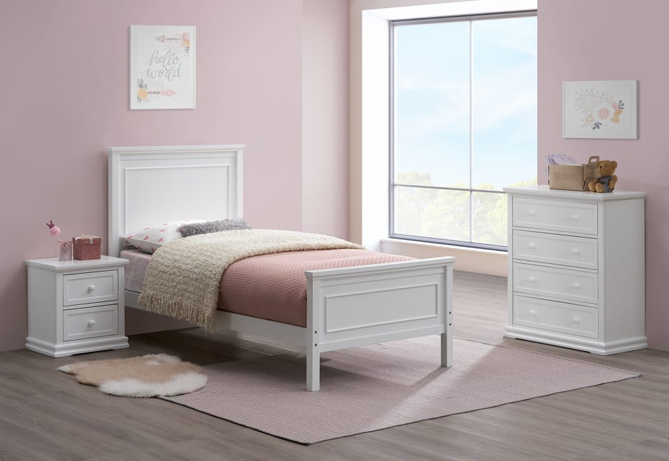 IZADORA 3 Piece Single Tall Chest Bedroom Suite.