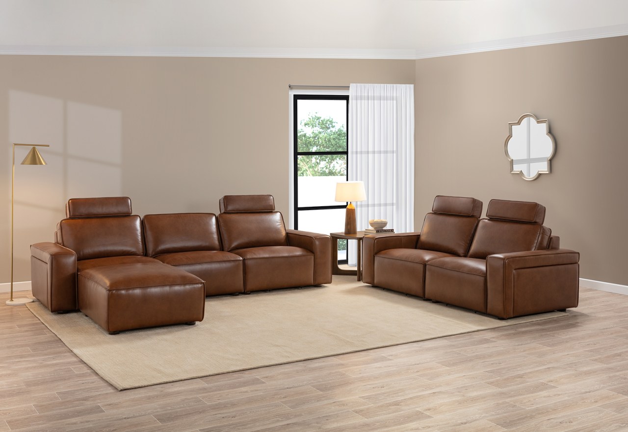 BARTELLE LEATHER 3.5 Seater Sofa with Ottoman – image 12 of 13