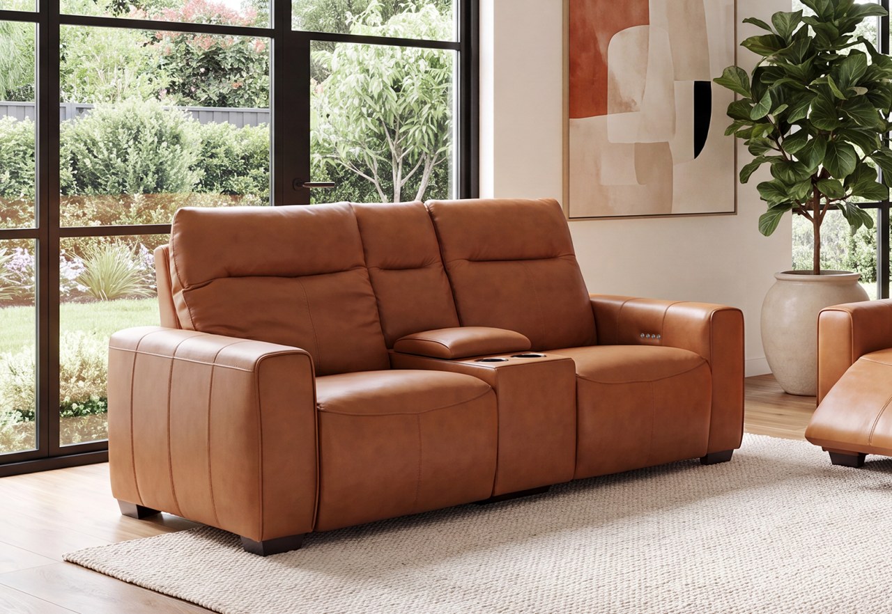 MATIAS LEATHER 2 Seater Electric Recliners with Console – image 1 of 12