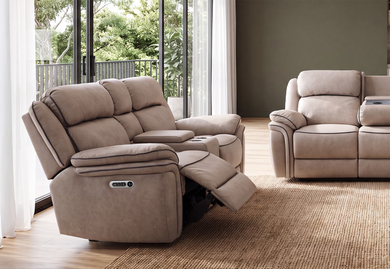 DETROIT FABRIC 2 Seater with 2 Inbuilt Electric Recliners with Console and Battery – image 1 of 15