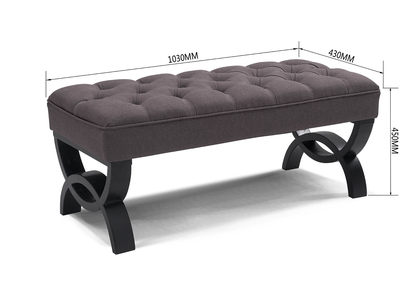 CRESCENTA Dk Grey Upholstered Bench – image 3 of 5