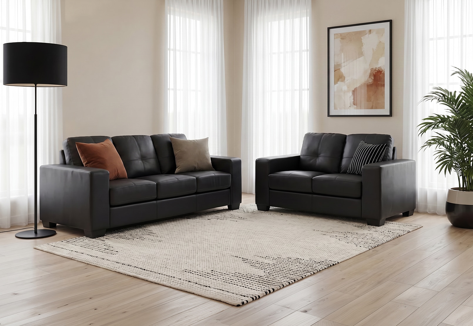DIAMOND Leather-Look Sofa Pair – image 1 of 2