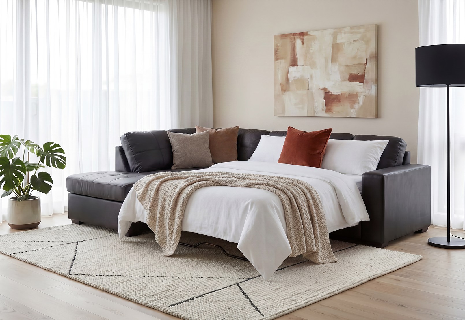 DIAMOND Leather-Look Left-Hand Facing Corner Chaise with Sofa Bed – image 10 of 10