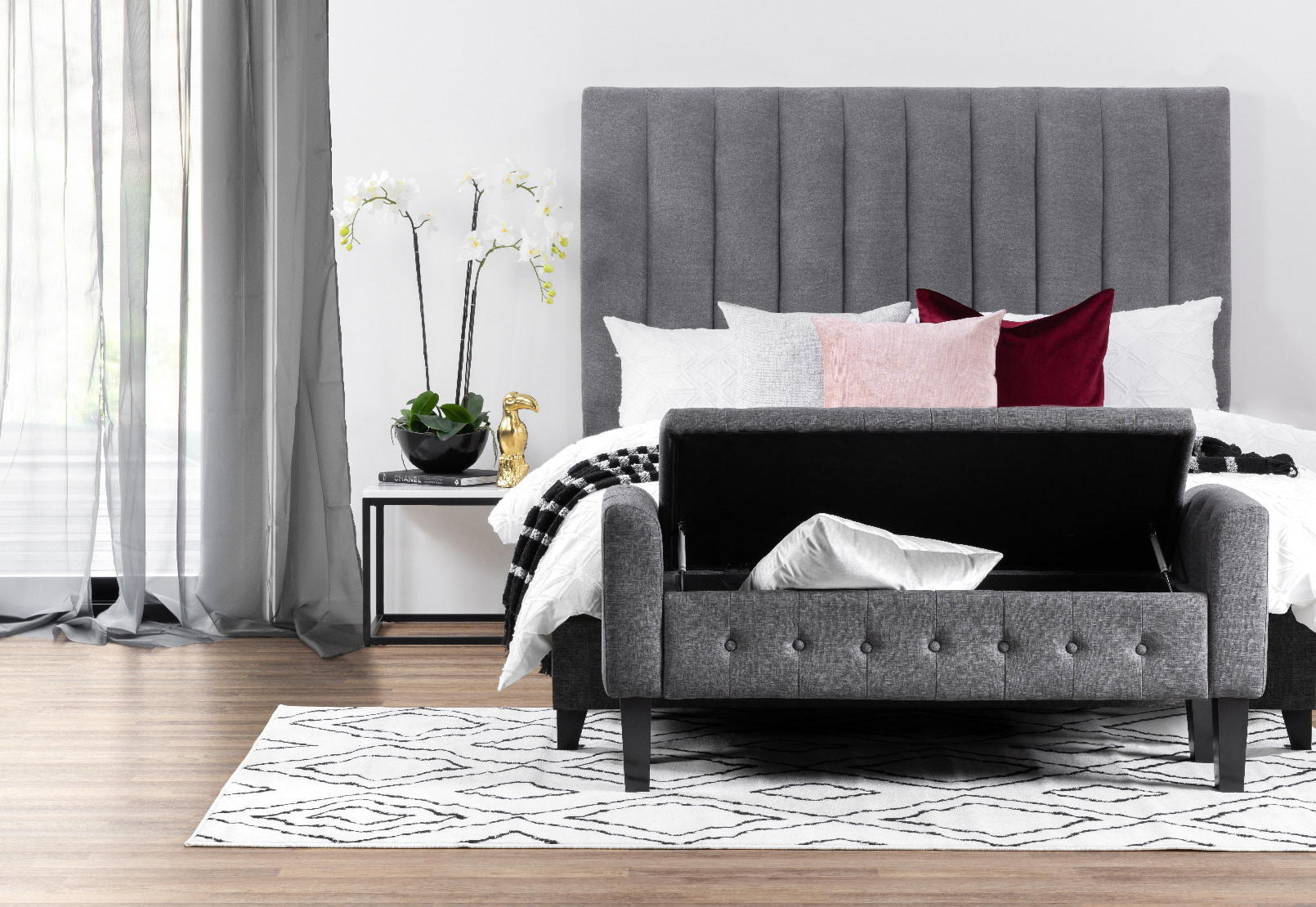 REIGN Grey Upholstered Storage Bench – image 1 of 5