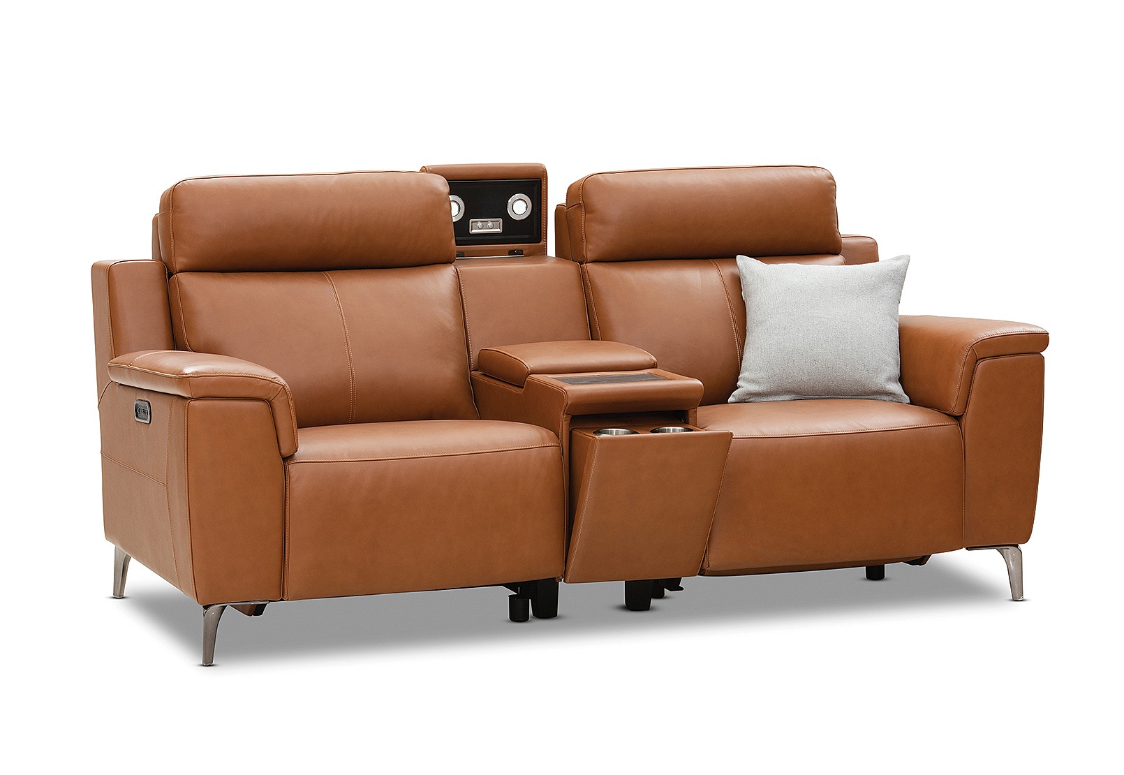 ARISTOTLE Leather 2 Seater Sofa with Console and 2 Inbuilt Electric Recliners – image 8 of 24