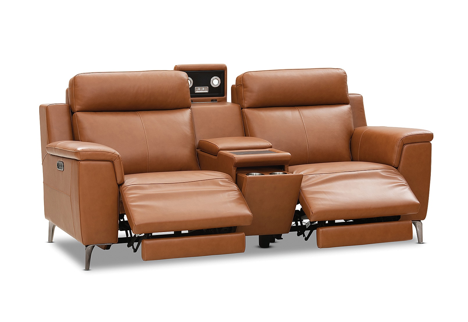 ARISTOTLE Leather 2 Seater Sofa with Console and 2 Inbuilt Electric Recliners – image 12 of 24