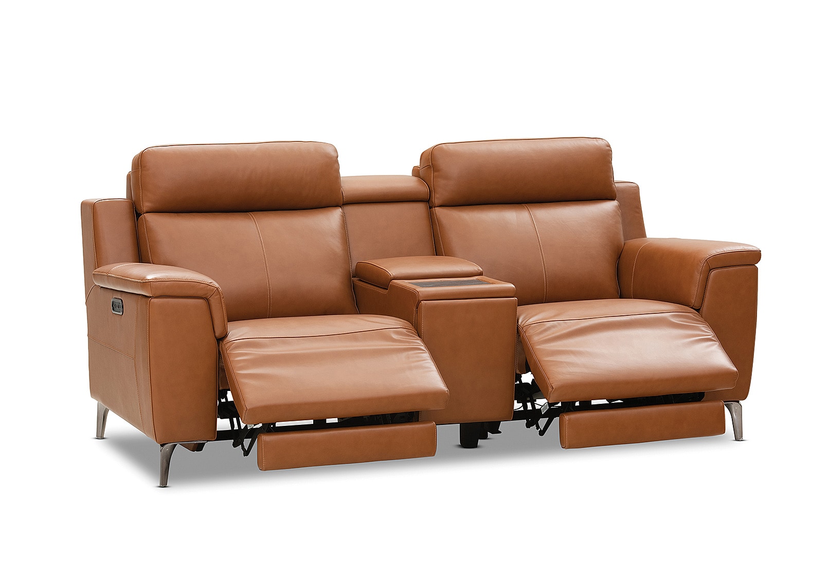 ARISTOTLE Leather 2 Seater Sofa with Console and 2 Inbuilt Electric Recliners – image 13 of 24