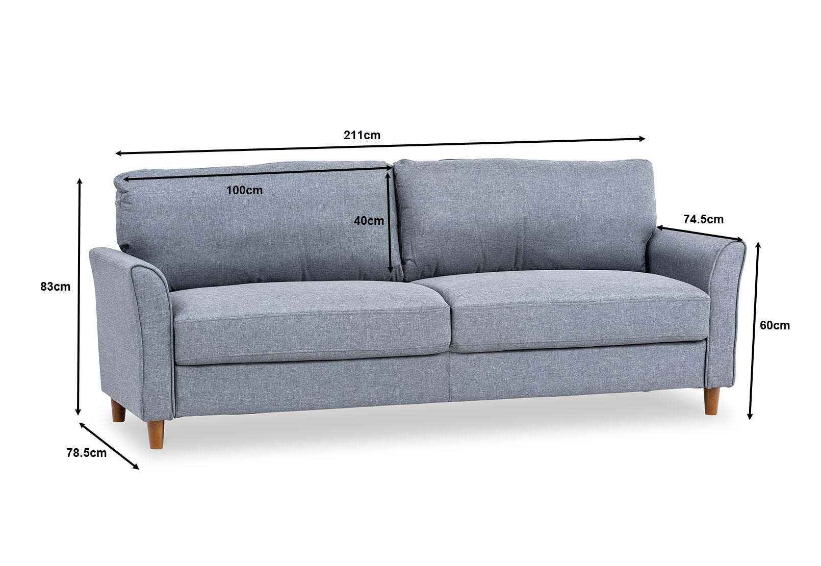STRICKLAND Dark Grey 3 Seat Sofa – image 4 of 4