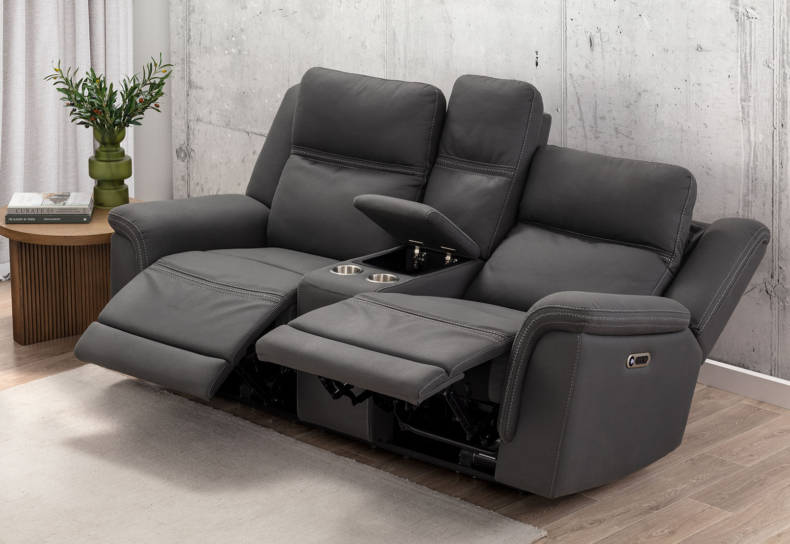 WOLFGANG FABRIC 2 Seater Sofa with 2 Inbuilt Electric Recliners and Console – image 26 of 26