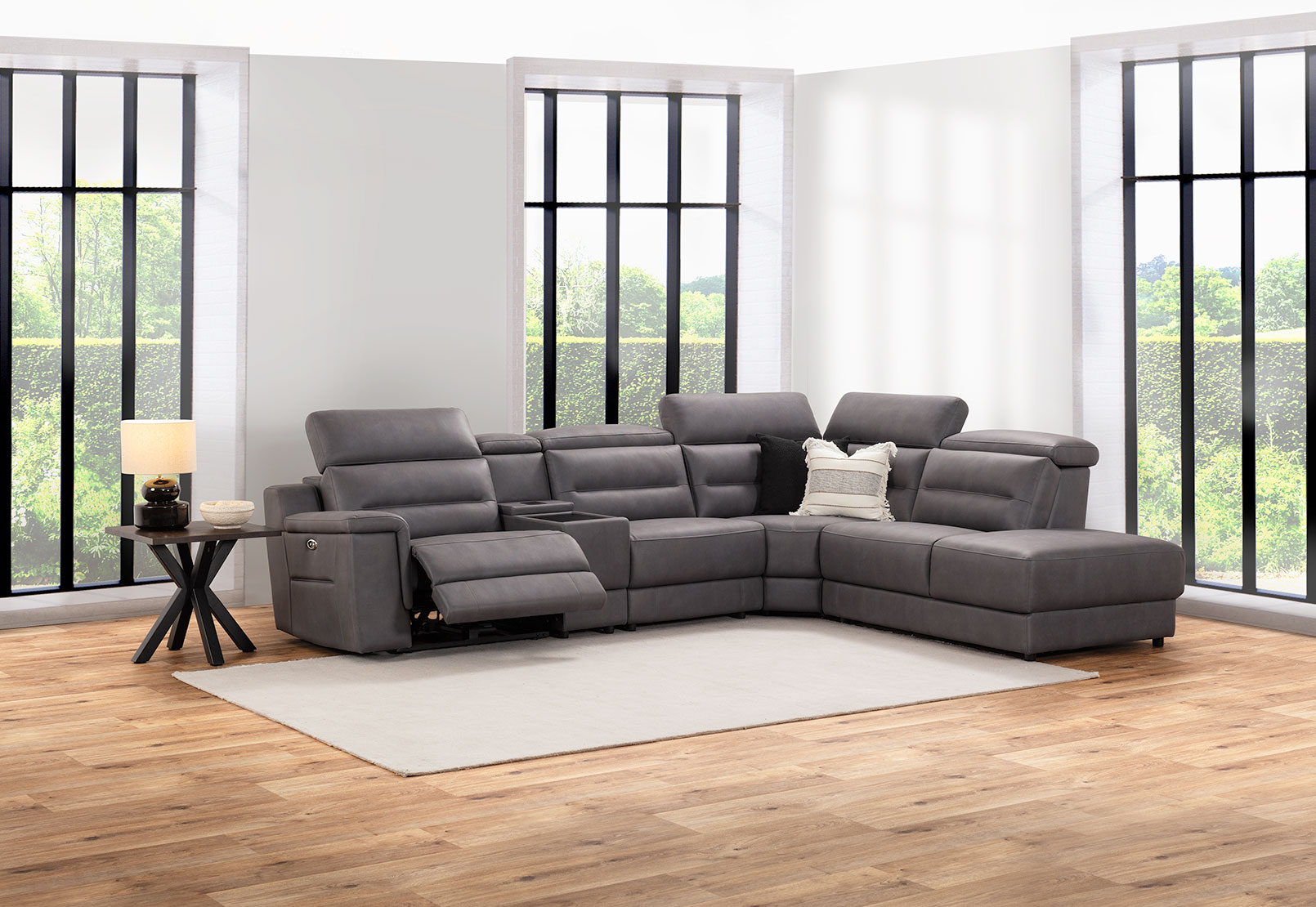 JEFFRIES CornerLoungewithElectricReclinersFabric – image 1 of 35