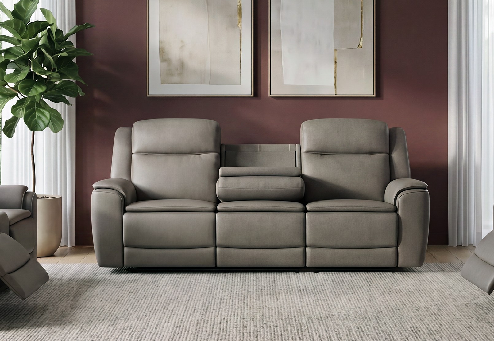 GLUSMAN LEATHER 3 Seater Sofa Electric Recliner with Drop-Down Table – image 1 of 13