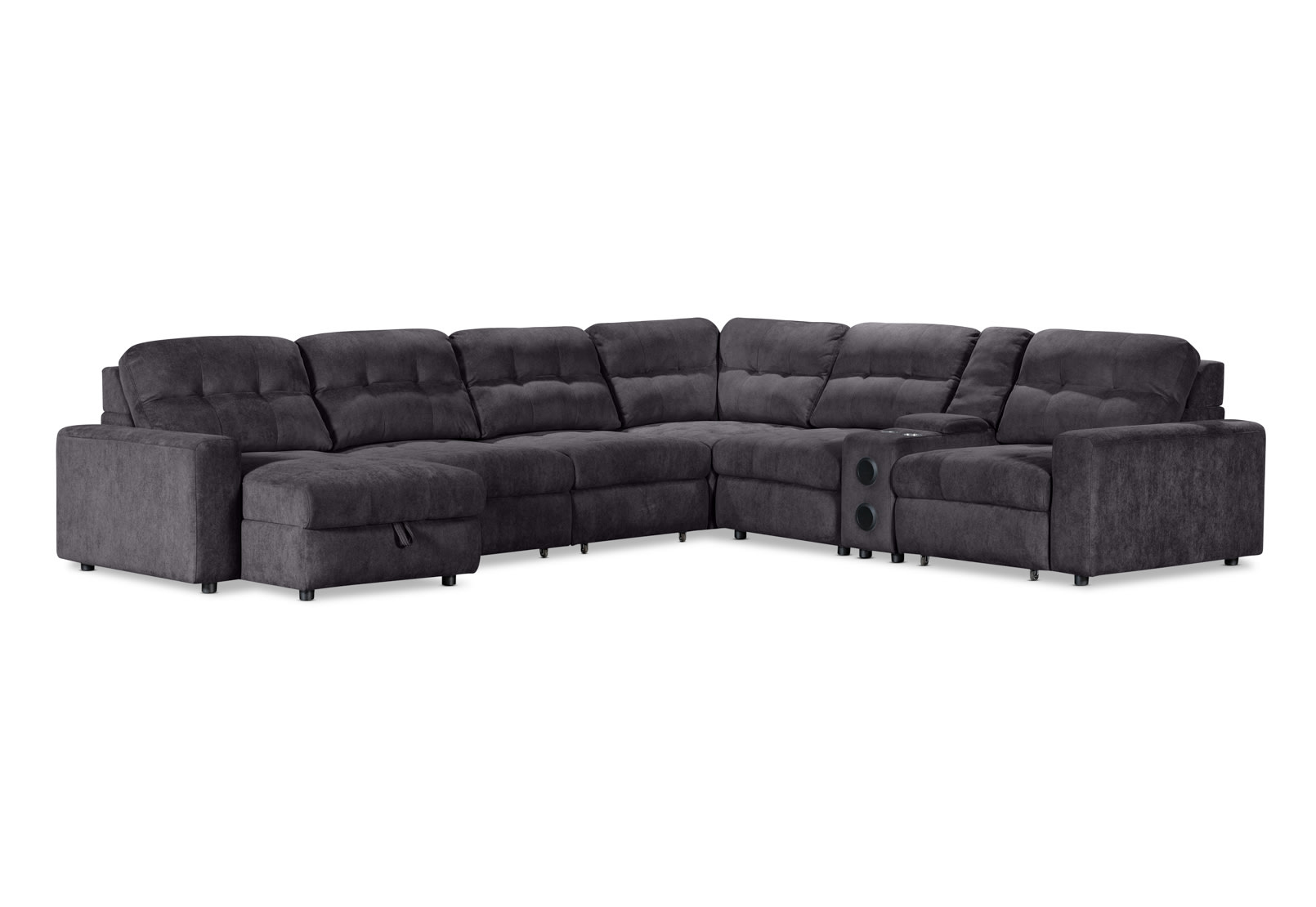 BEVERLY FABRIC 6 Seater Corner Lounge with 3 Electric Slide-out Recliners and LHF Chaise – image 1 of 13