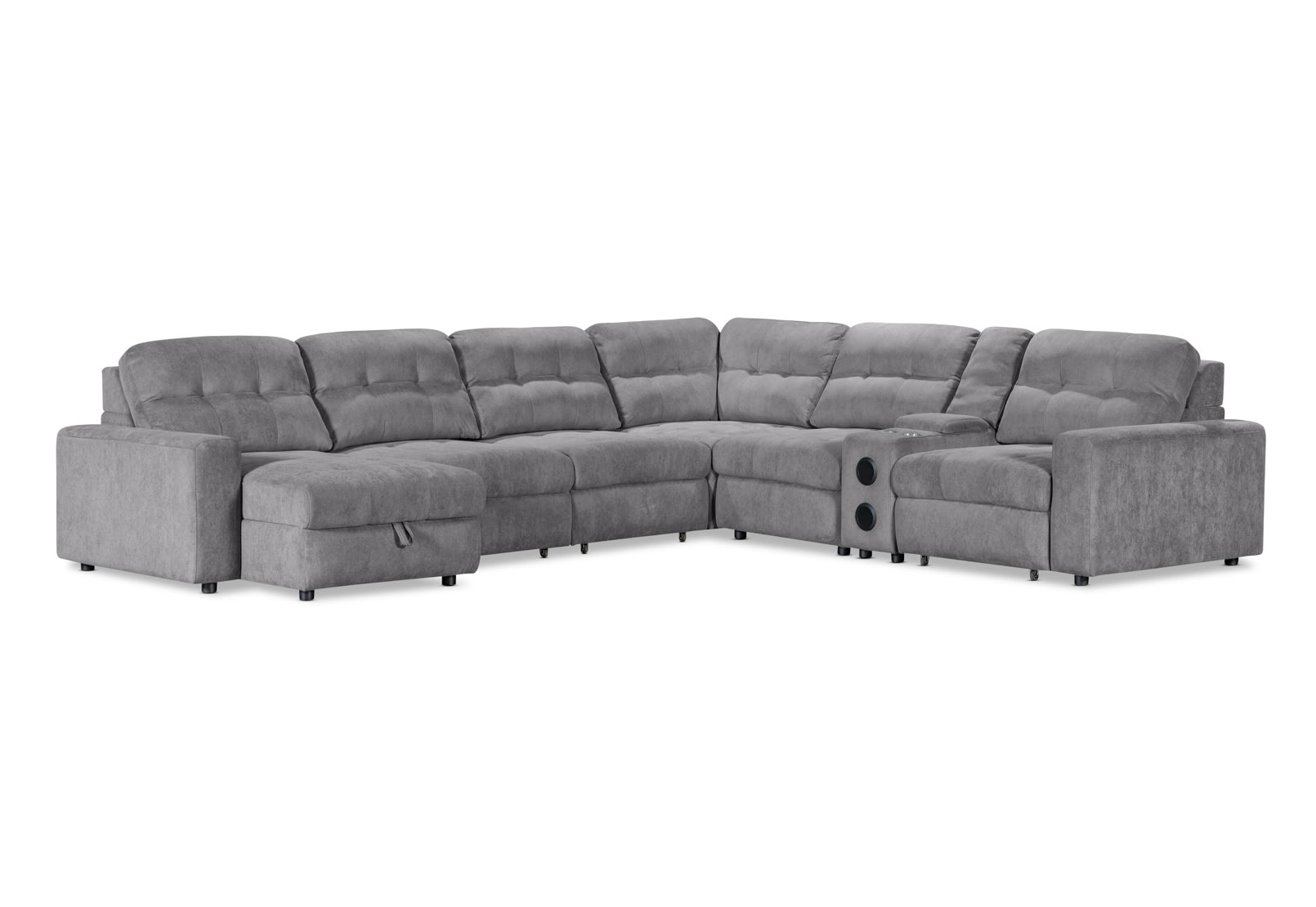 BEVERLY FABRIC 6 Seater Corner Lounge with 3 Electric Slide-out Recliners and LHF Chaise – image 1 of 13