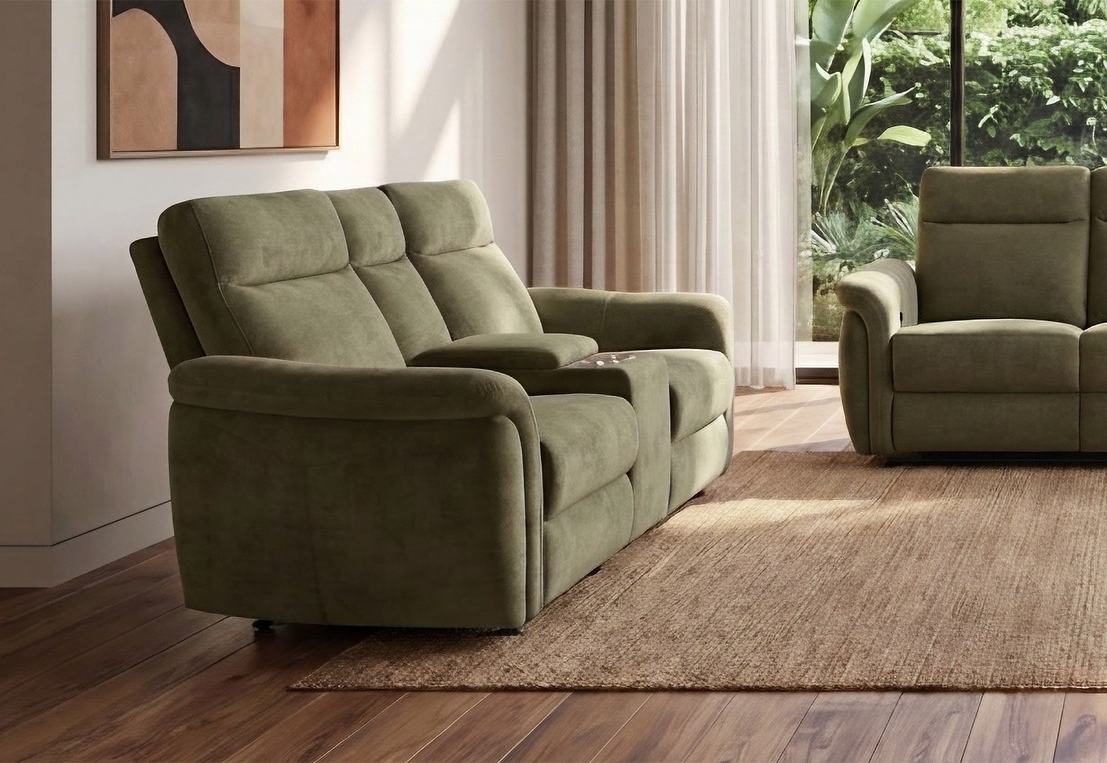 CASAMORE FABRIC 2 Seater Electric Recliners and Console – image 1 of 17