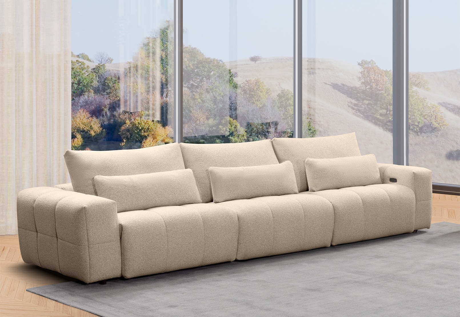 LORYN FABRIC 3.5 Seater with 3 Electric Recliners – image 1 of 19