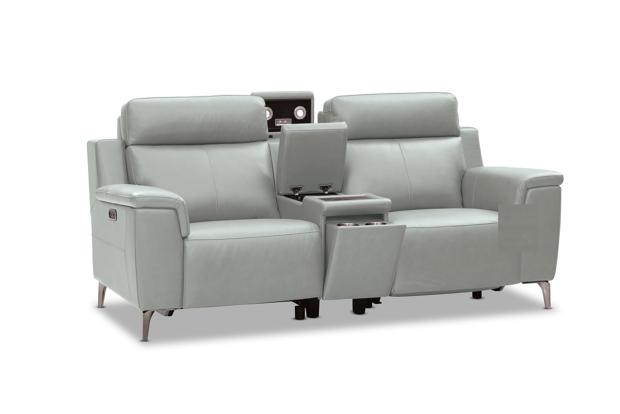 ARISTOTLE Leather 2 Seater Sofa with Console and 2 Inbuilt Electric Recliners – image 2 of 3