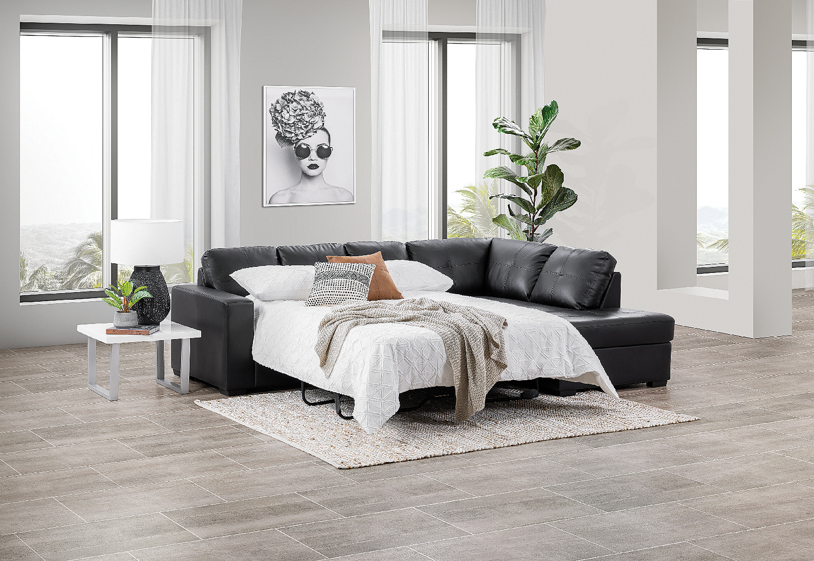 DIAMOND Leather-Look Corner Right-Hand Facing Chaise with Sofa Bed – image 10 of 16