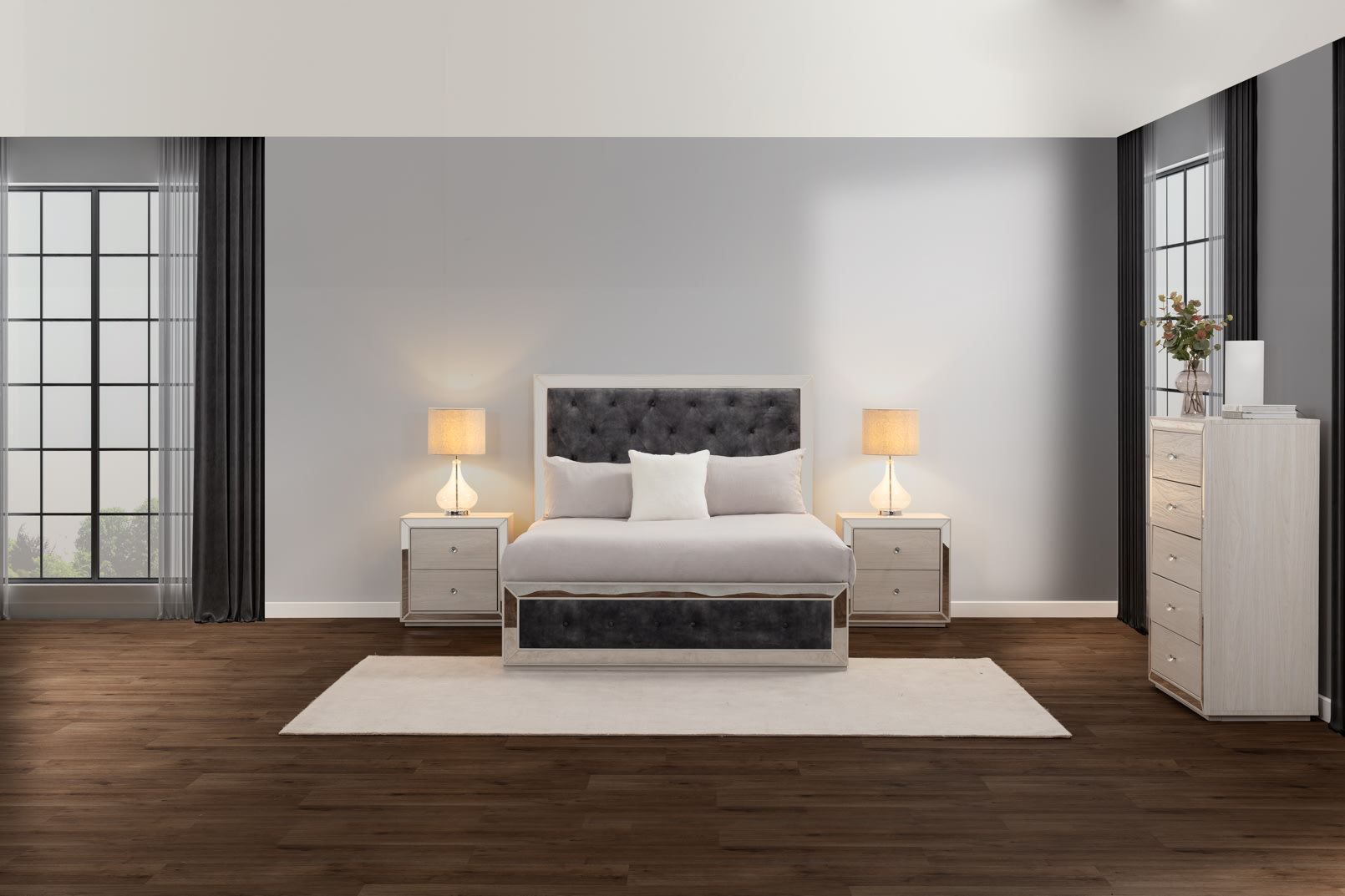 ISMENE 4 Piece Queen Bed Tall Chest Suite – image 1 of 5