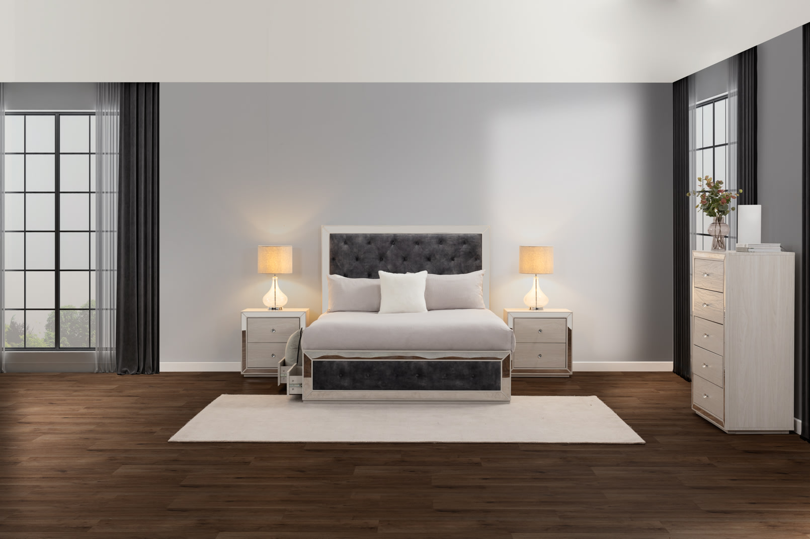 ISMENE 4 Piece Queen Bed Tall Chest Suite – image 3 of 5
