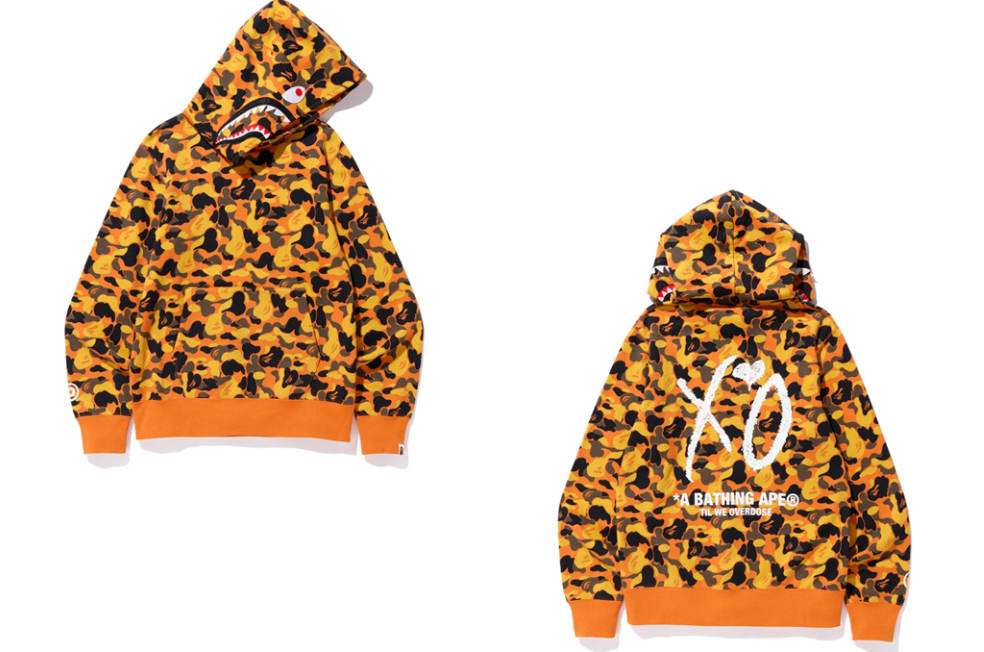 bape shark hoodie orange camo