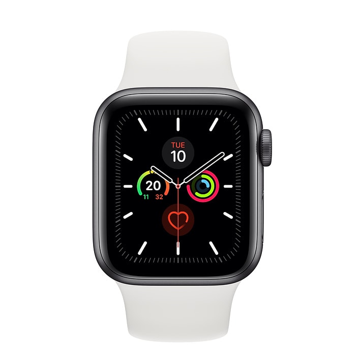 Apple Watch Series 5 Space Grey Aluminum Case With Sport Band White 44mm
