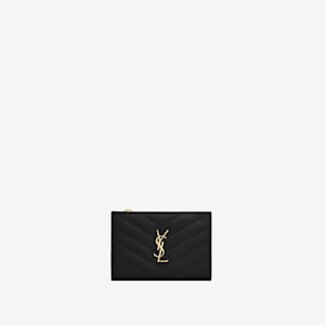 Saint Laurent Monogram Zippered Two Part Wallet In Grain De Poudre Embossed Leather Black
